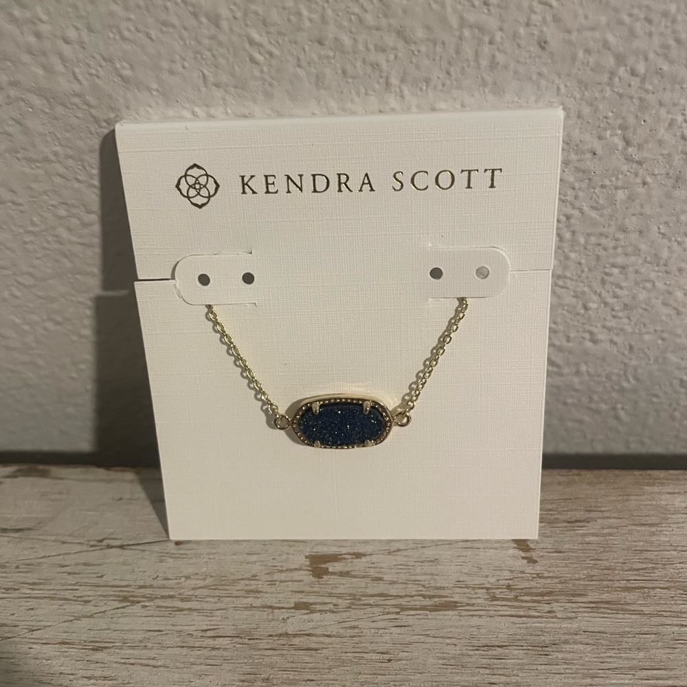 Kendra Scott Gold Tone Bracelet with Navy Druzy Pendant With Dust Bag